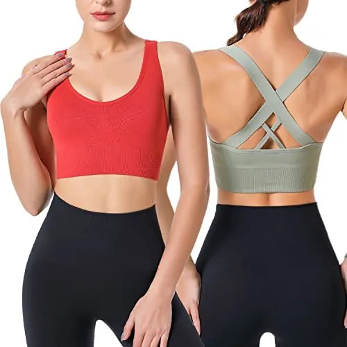 HANERDUN Womens Sport Bras Cross Back Removed Cup Support for Yoga Running Workout Exercise Gym