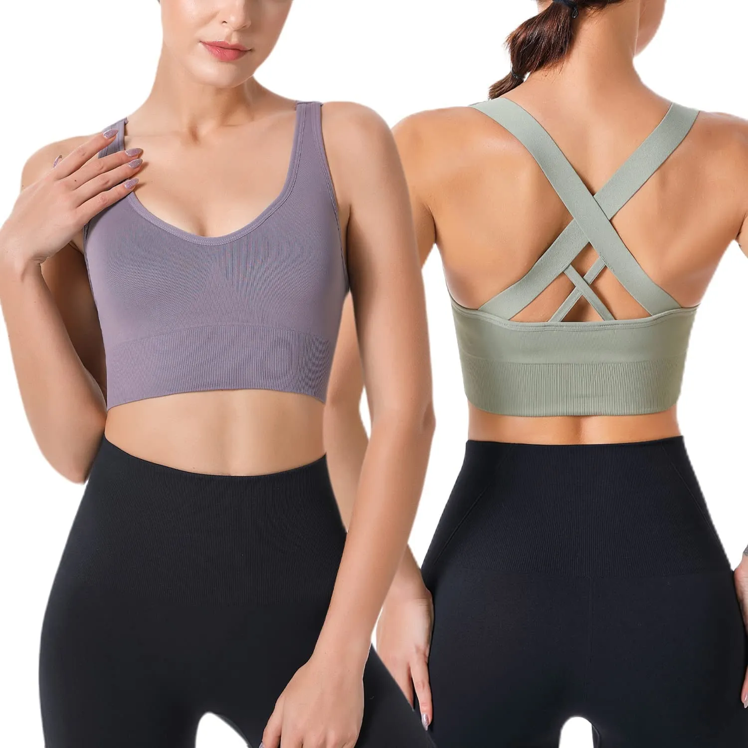 HANERDUN Womens Sport Bras Cross Back Removed Cup Support for Yoga Running Workout Exercise Gym