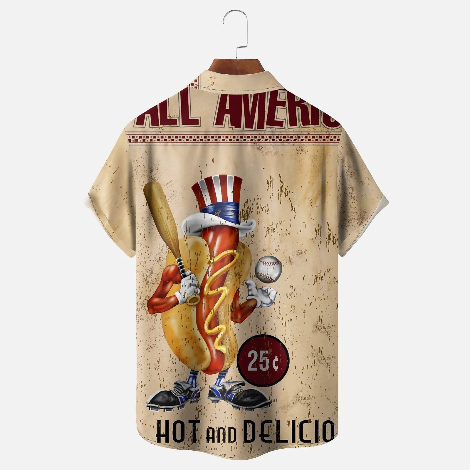 Hot Dog Baseball Chest Pocket Casual Shirt