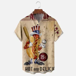 Hot Dog Baseball Chest Pocket Casual Shirt