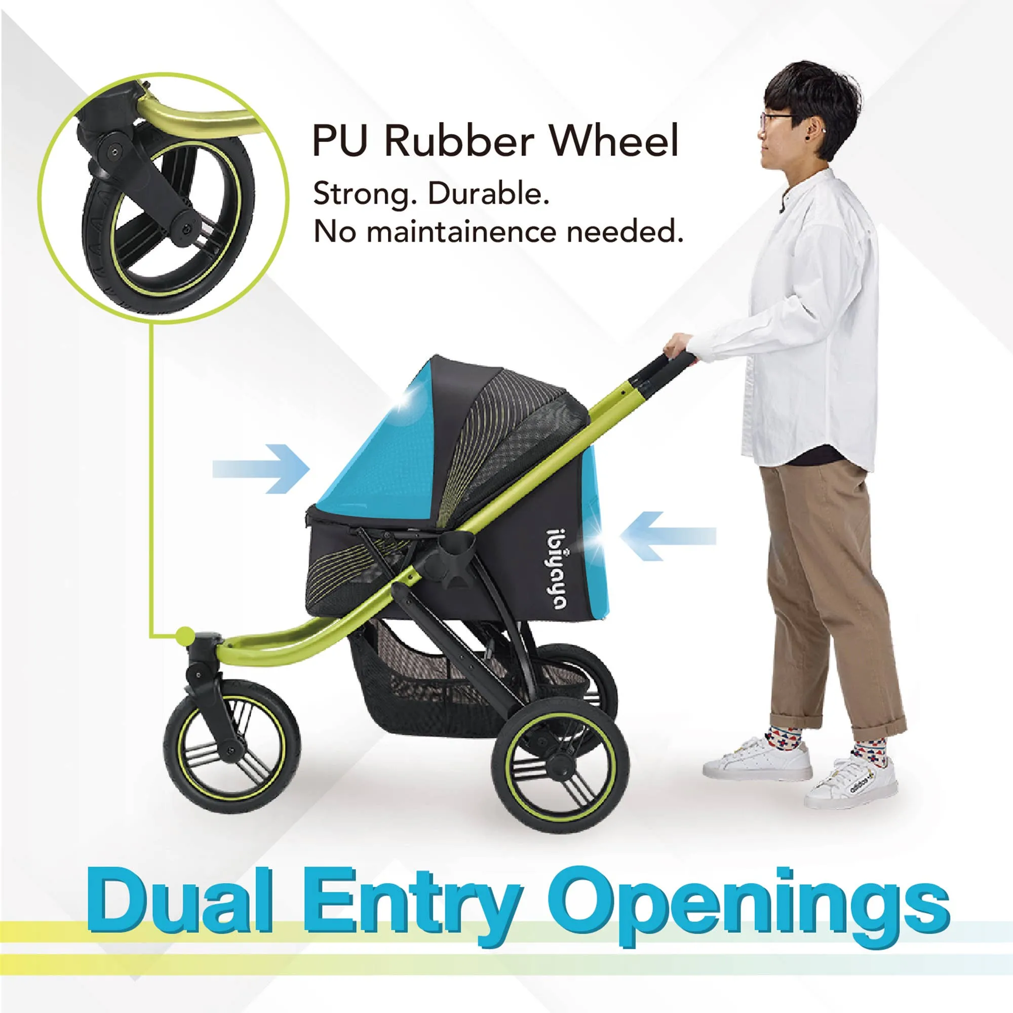 Ibiyaya - Beast Pet Jogging Stroller, 3-Wheel All-Terrain Dog-Cat Pram