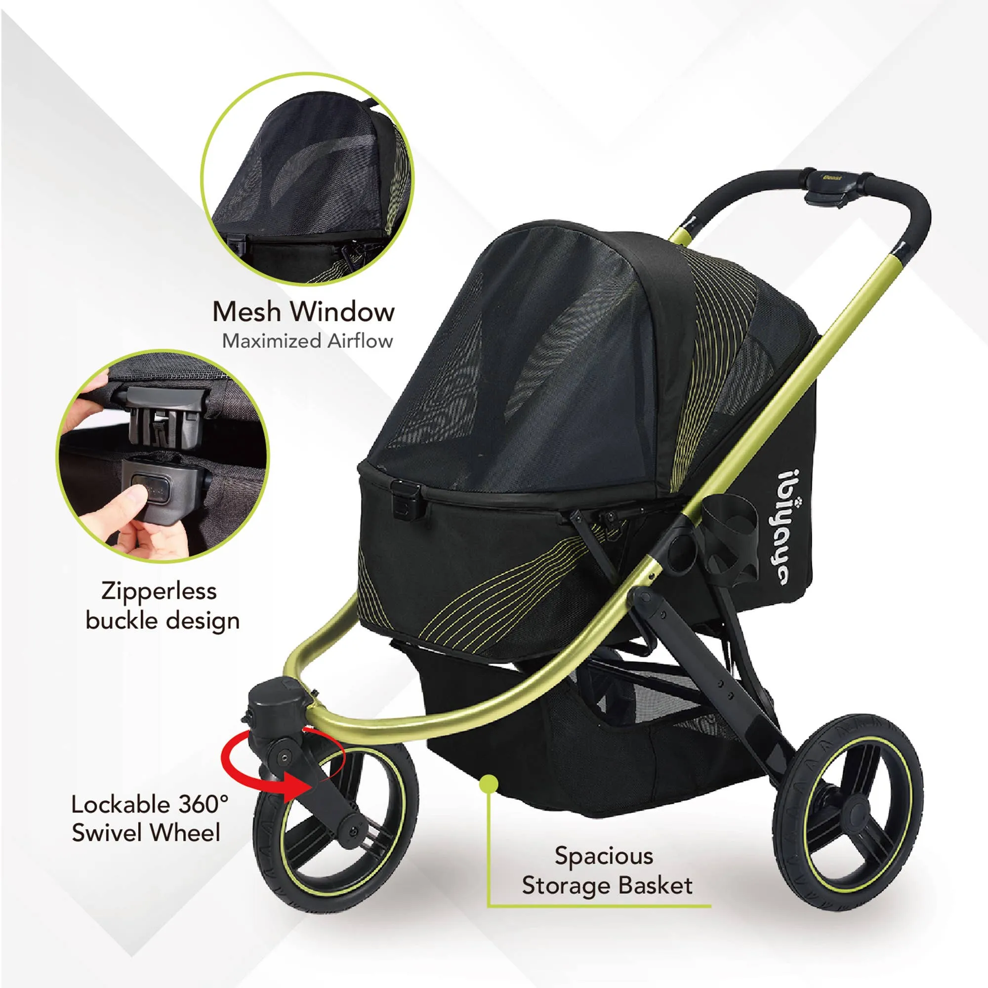 Ibiyaya - Beast Pet Jogging Stroller, 3-Wheel All-Terrain Dog-Cat Pram