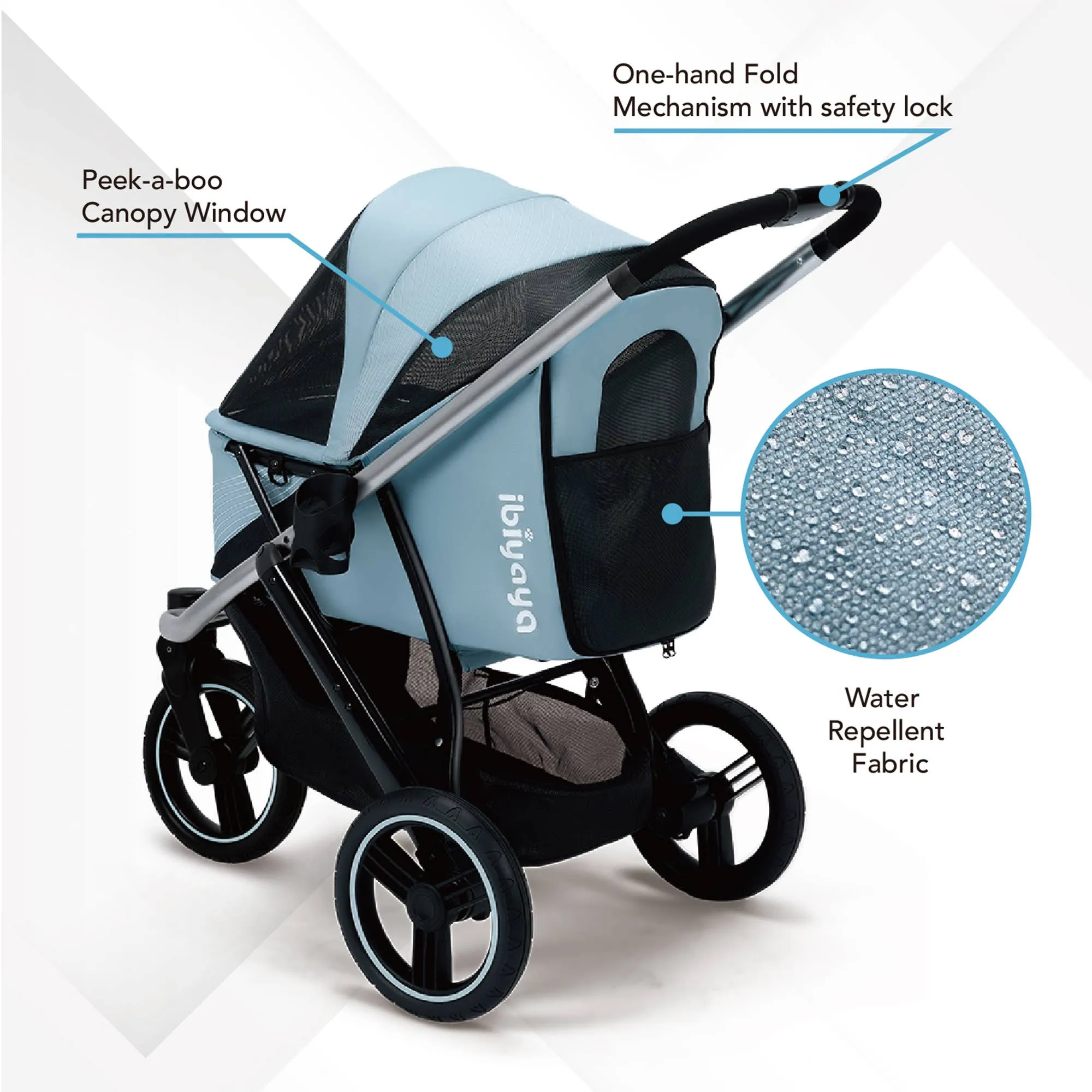 Ibiyaya - Beast Pet Jogging Stroller, 3-Wheel All-Terrain Dog-Cat Pram