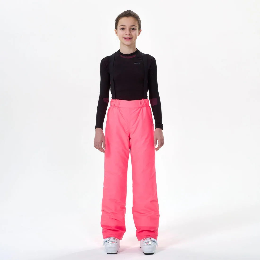 KIDS’ WARM AND WATERPROOF SKI TROUSERS - 100 NEON PINK