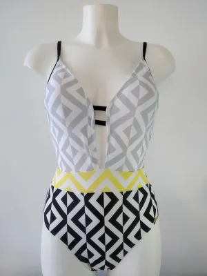 Lorena deep V geometric Swimsuit