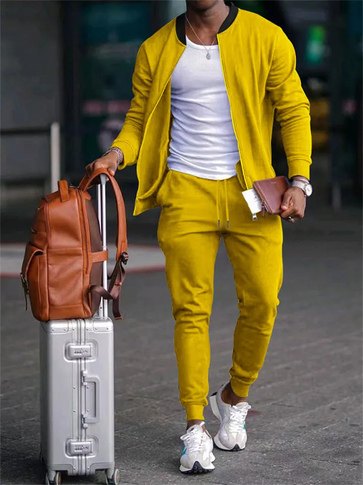 Men's Casual Cozy Sports Long Sleeve Jacket   Jogging Pants Set