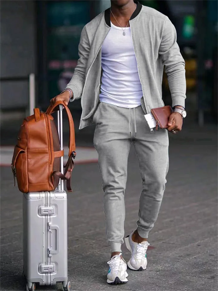 Men's Casual Cozy Sports Long Sleeve Jacket   Jogging Pants Set