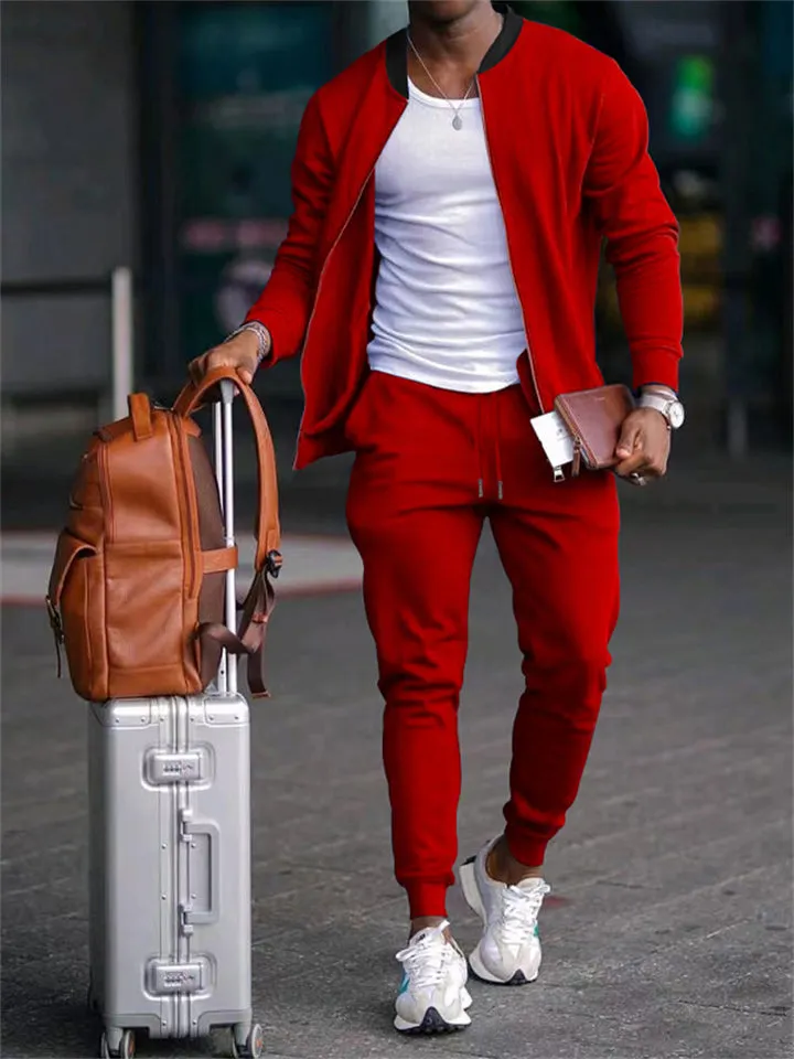 Men's Casual Cozy Sports Long Sleeve Jacket   Jogging Pants Set