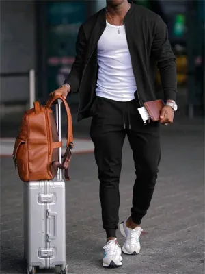 Men's Casual Cozy Sports Long Sleeve Jacket   Jogging Pants Set
