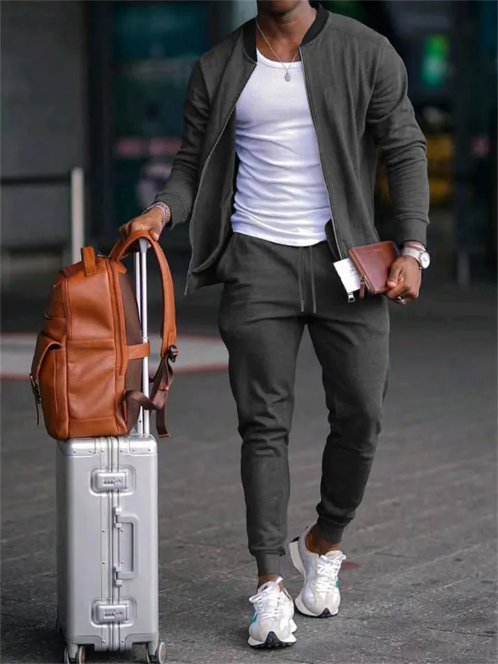 Men's Casual Cozy Sports Long Sleeve Jacket   Jogging Pants Set