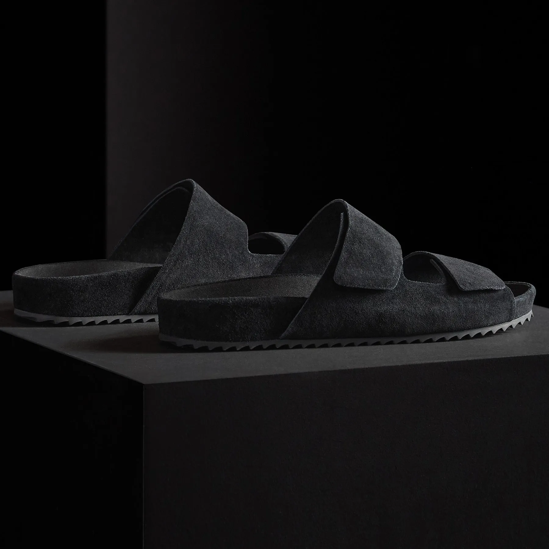 Men's Double Strap Suede Slide - Black