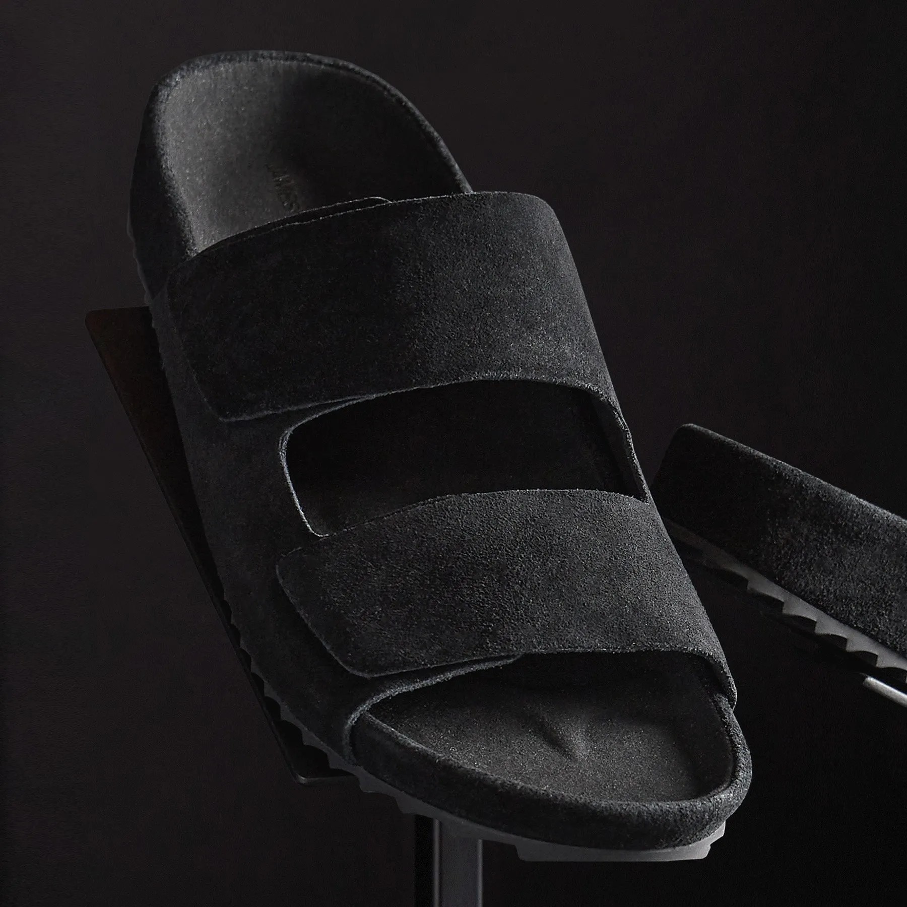 Men's Double Strap Suede Slide - Black