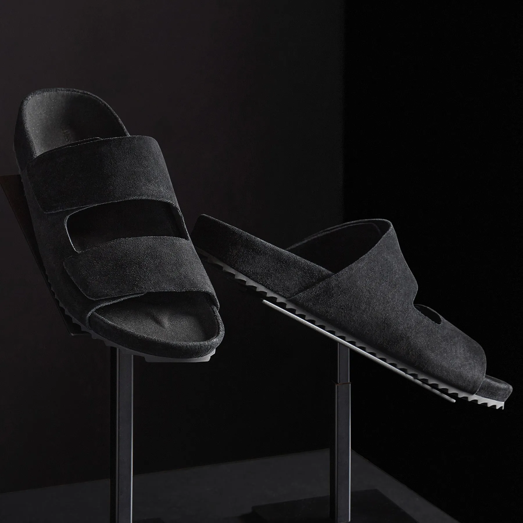 Men's Double Strap Suede Slide - Black