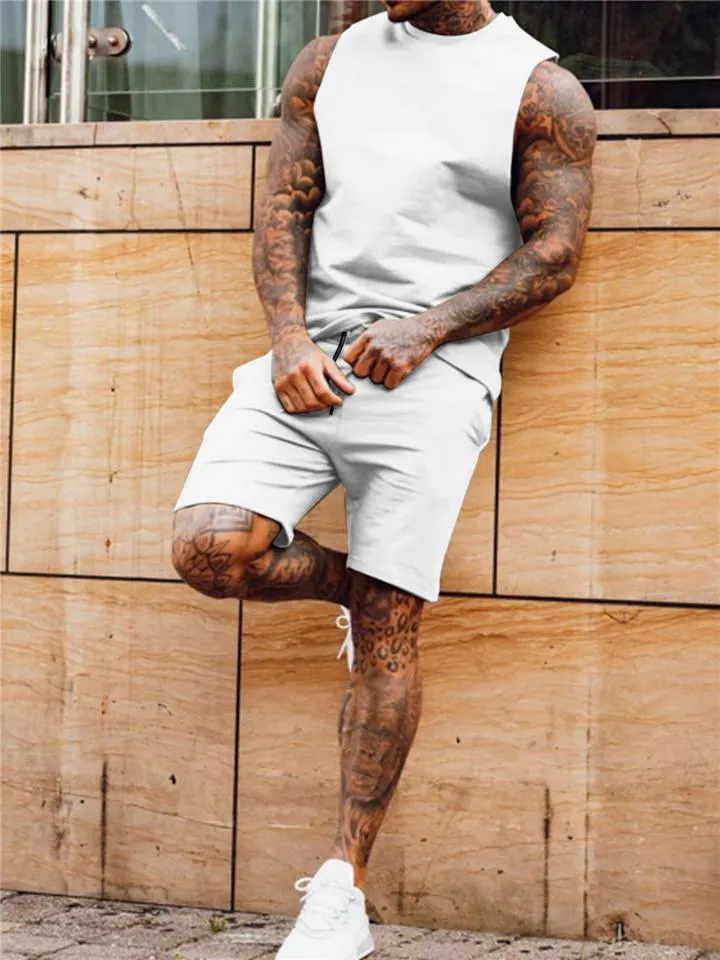 Mens Sports Sets Casual Vest   Knee Shorts