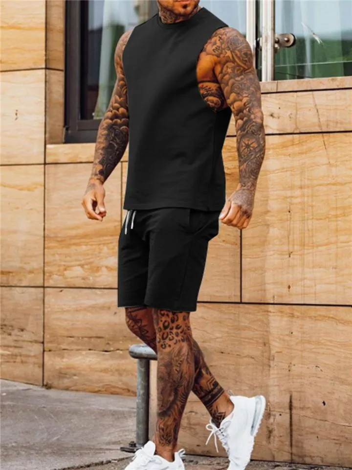 Mens Sports Sets Casual Vest   Knee Shorts