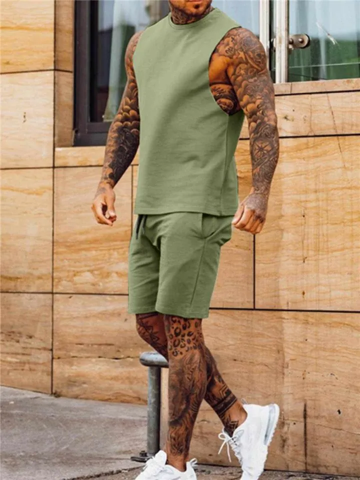 Mens Sports Sets Casual Vest   Knee Shorts