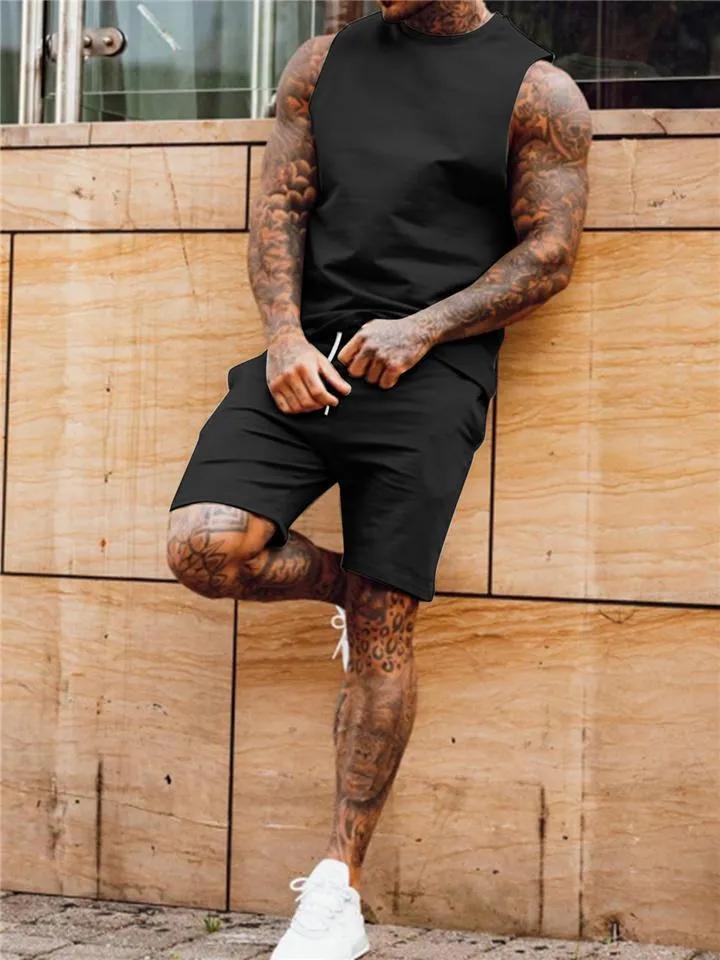Mens Sports Sets Casual Vest   Knee Shorts