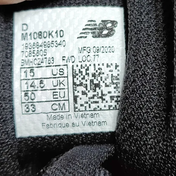 New Balance Fresh Foam 1080 V10 Walking Running Black White Men's Shoe Size 15