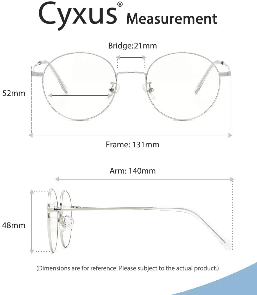 New in box! Cyxus Blue Light Blocking Glasses For Women Men Metal Round Frame Eyeglasses UV420 Filter Clear Lens Computer Gaming Glasses (Silver,8090)
