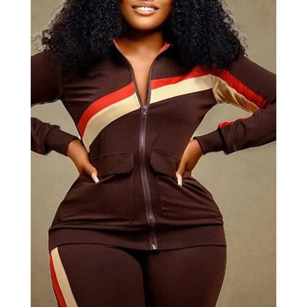 New Women's Autumn Fashion Plus Size Print Two-Piece Set