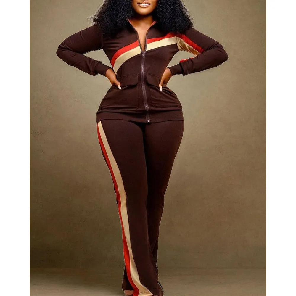 New Women's Autumn Fashion Plus Size Print Two-Piece Set