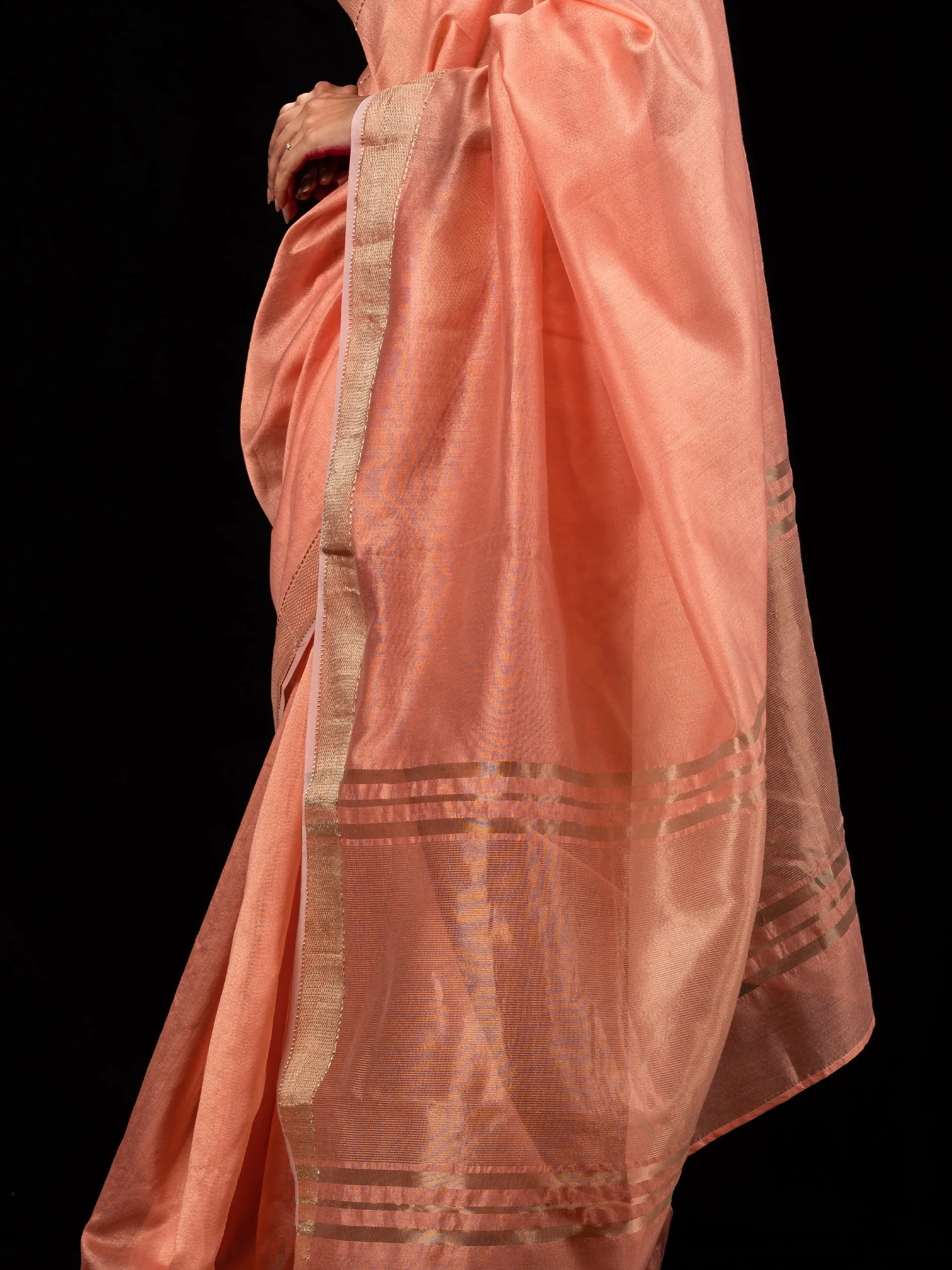 Peach Gold metallic Soft Fabric Saree with Blouse Fabric