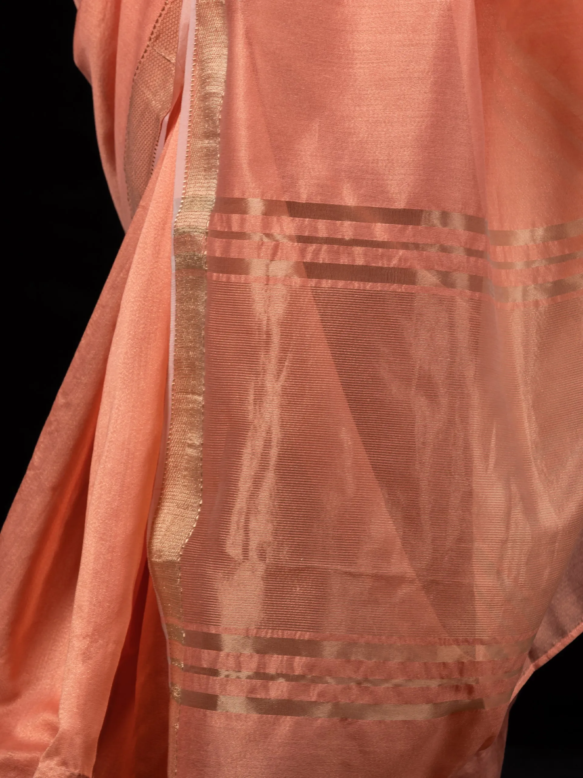 Peach Gold metallic Soft Fabric Saree with Blouse Fabric