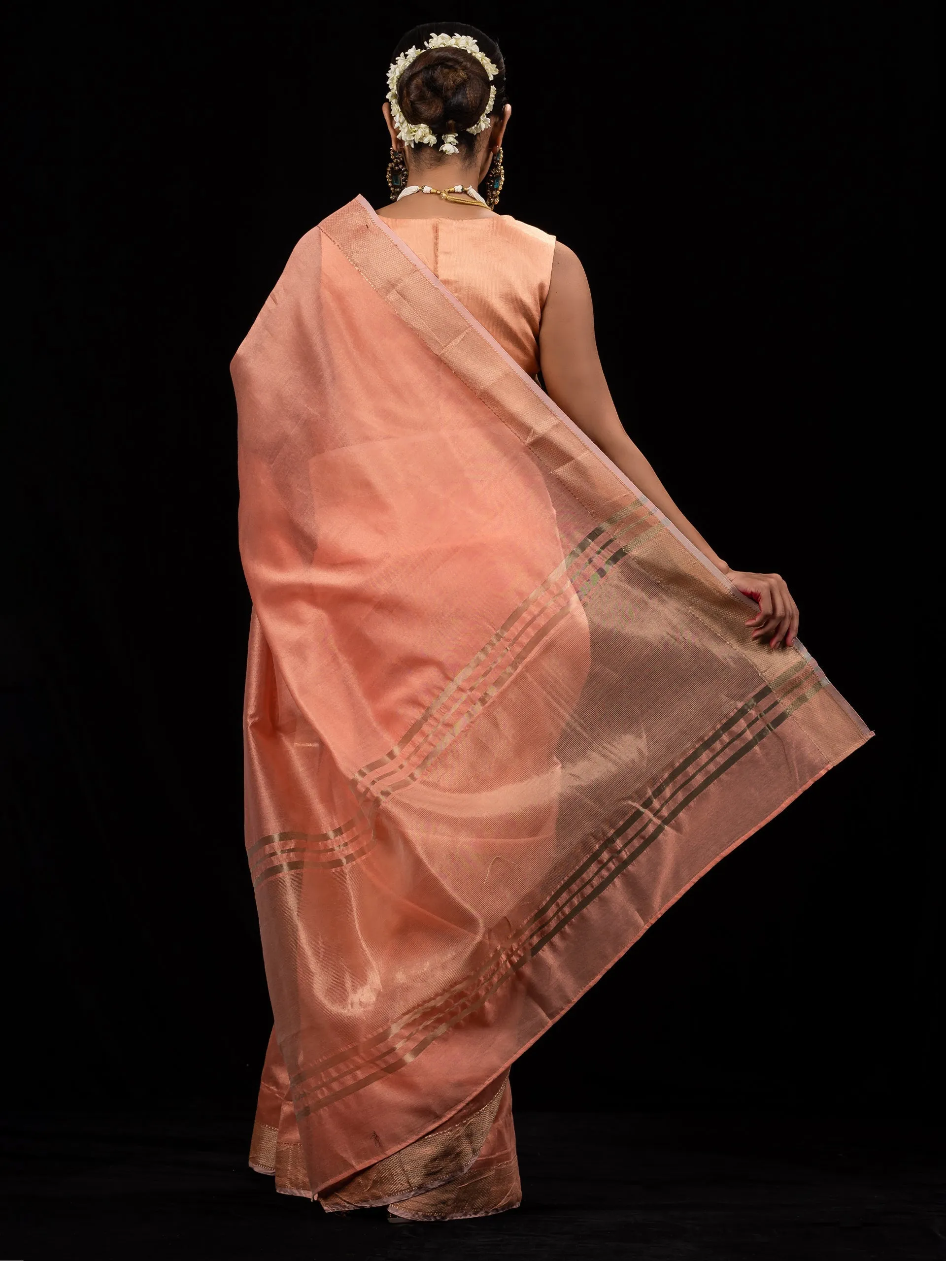Peach Gold metallic Soft Fabric Saree with Blouse Fabric