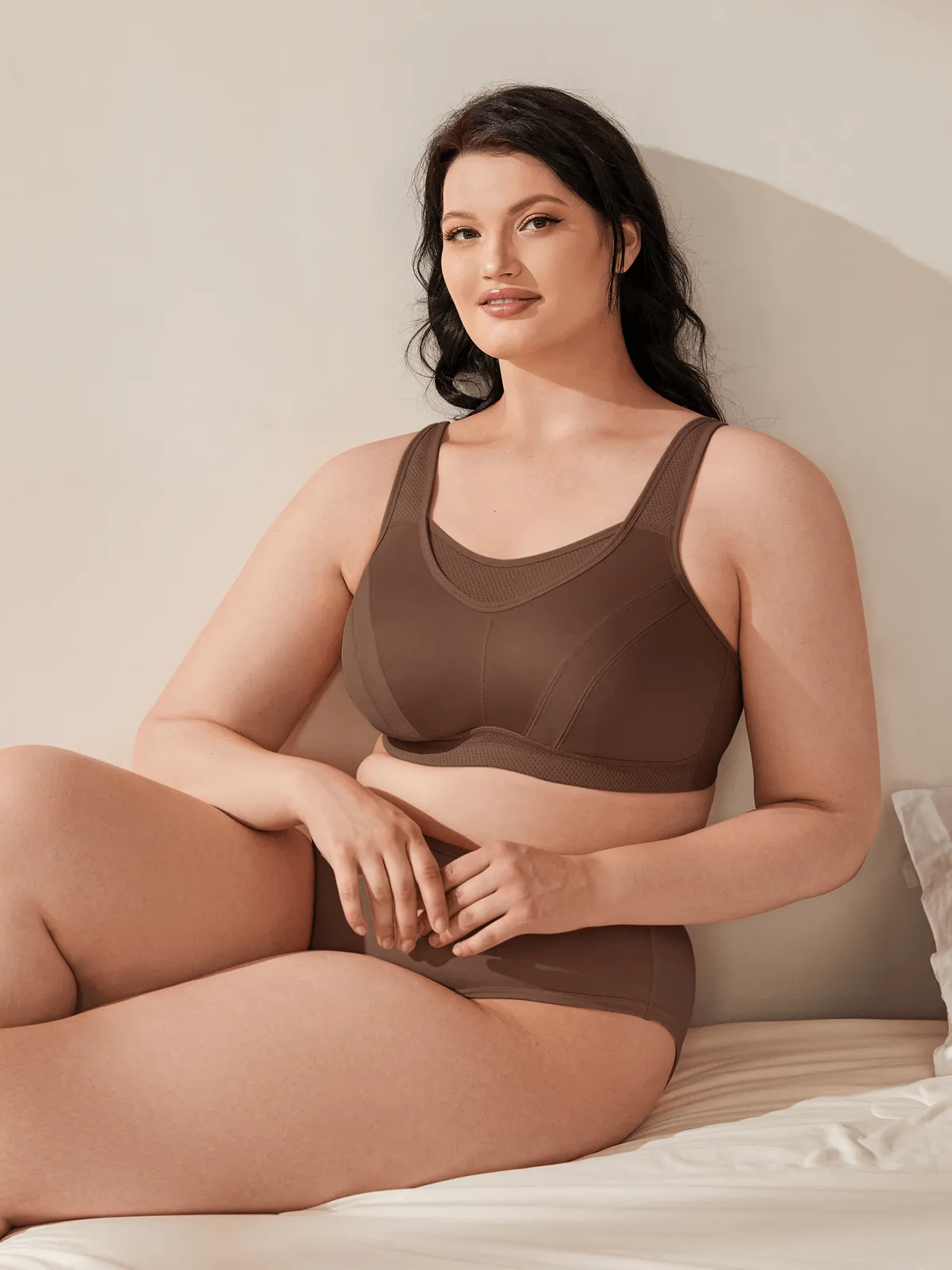 Plus Size Sorb Breathable Sports Bra Coffee Brown