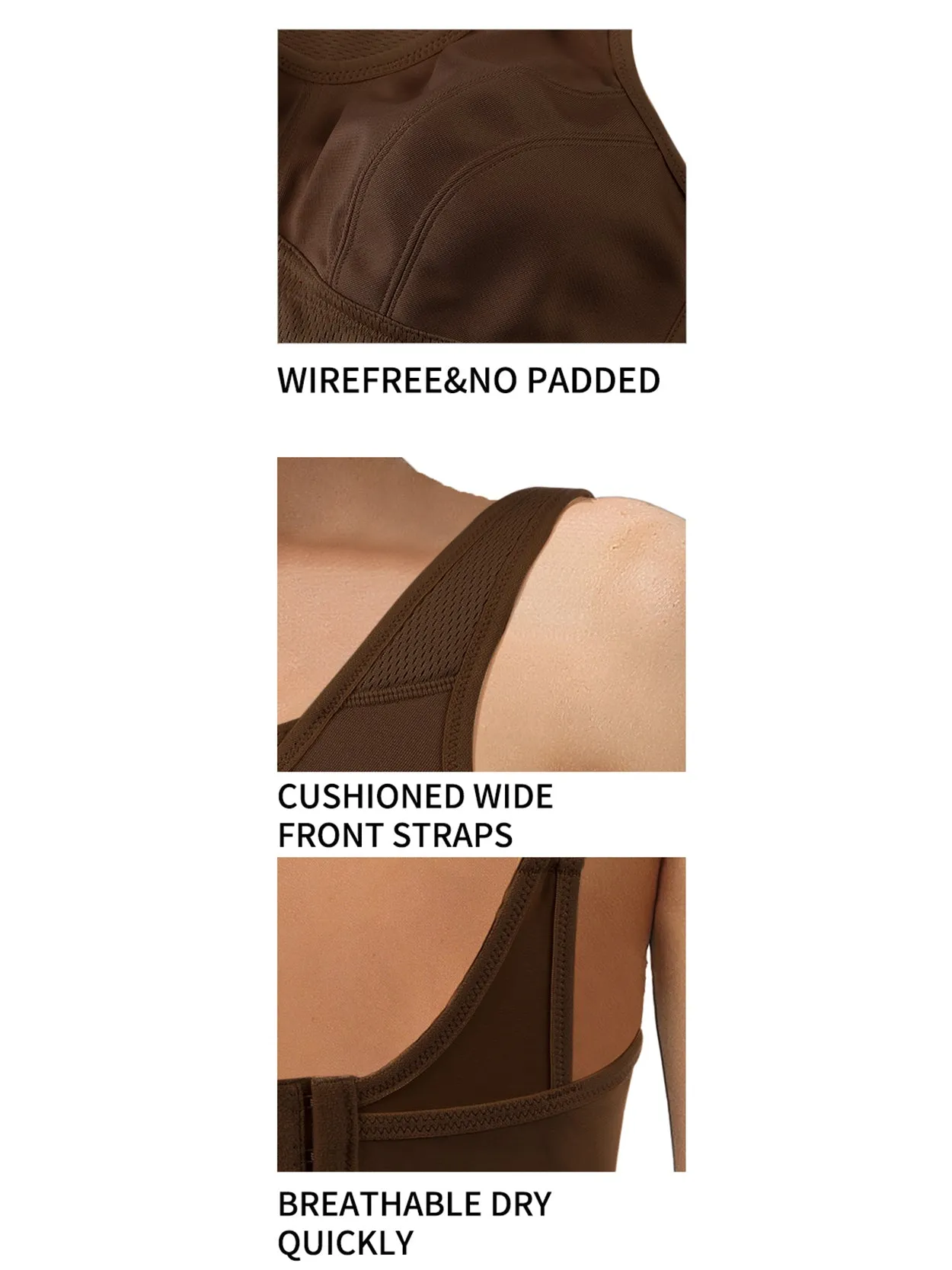 Plus Size Sorb Breathable Sports Bra Coffee Brown