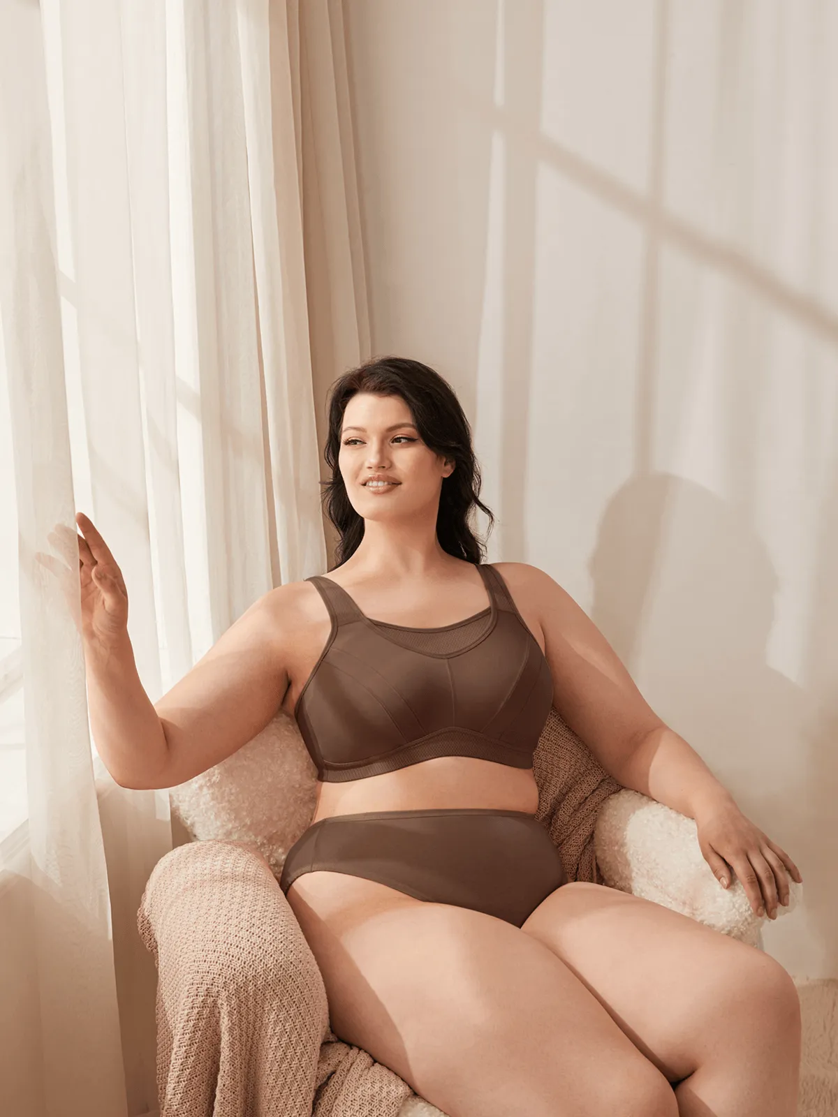 Plus Size Sorb Breathable Sports Bra Coffee Brown