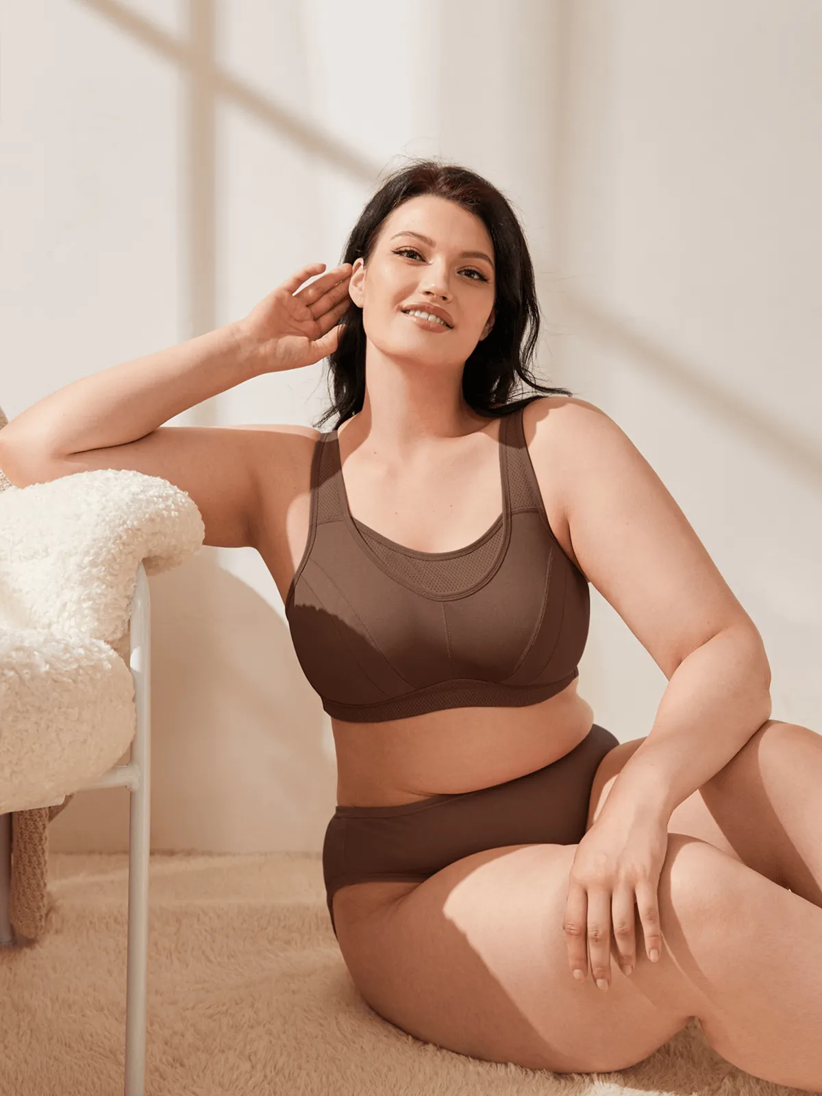 Plus Size Sorb Breathable Sports Bra Coffee Brown