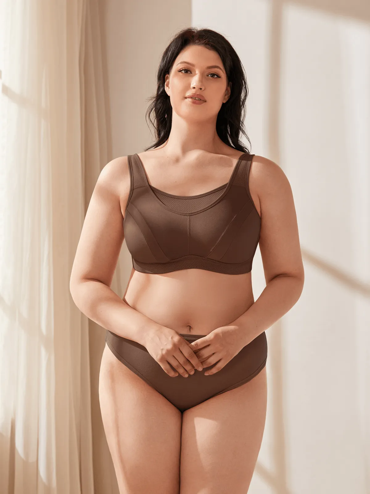 Plus Size Sorb Breathable Sports Bra Coffee Brown