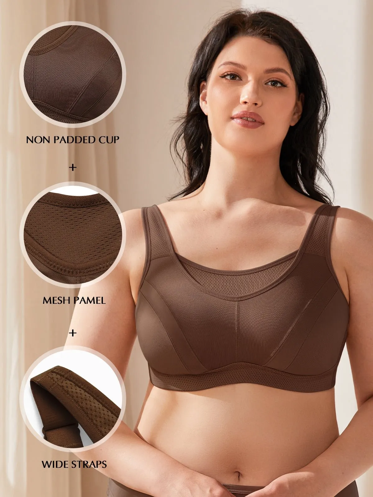 Plus Size Sorb Breathable Sports Bra Coffee Brown