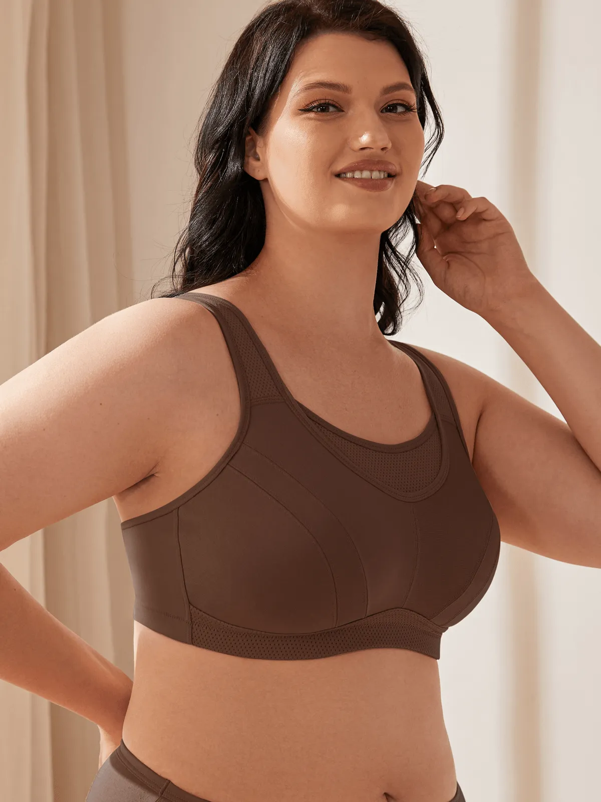 Plus Size Sorb Breathable Sports Bra Coffee Brown
