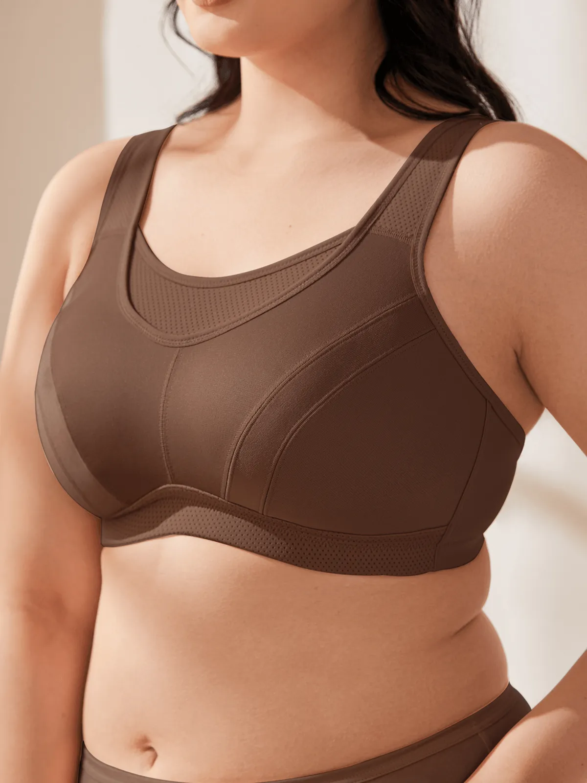 Plus Size Sorb Breathable Sports Bra Coffee Brown