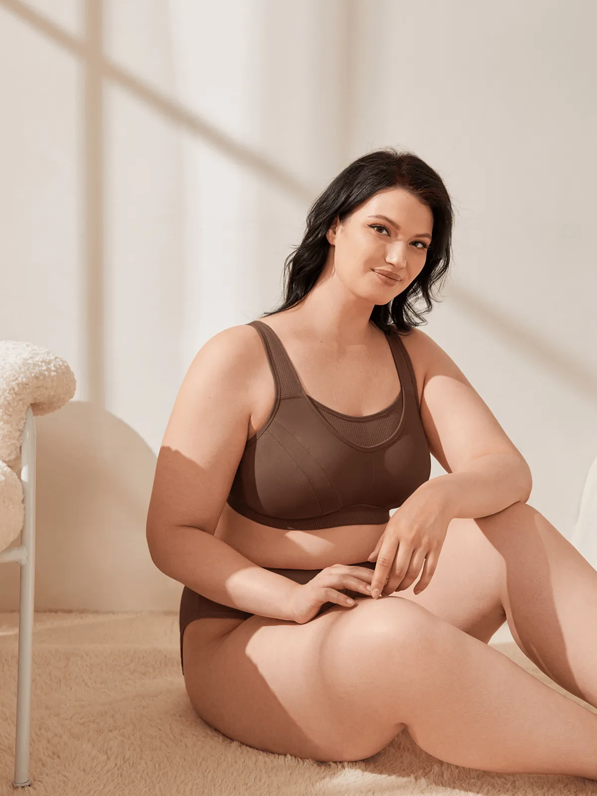 Plus Size Sorb Breathable Sports Bra Coffee Brown