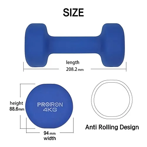 PROIRON Neoprene Dumbbell Home Exercise for Ladies Kids Arm Hand Weights Pilates Dumbbells in 4kg Pair