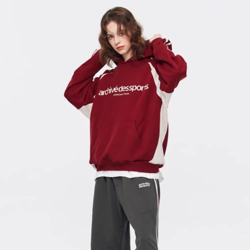 Red Sports Striped Hoodie