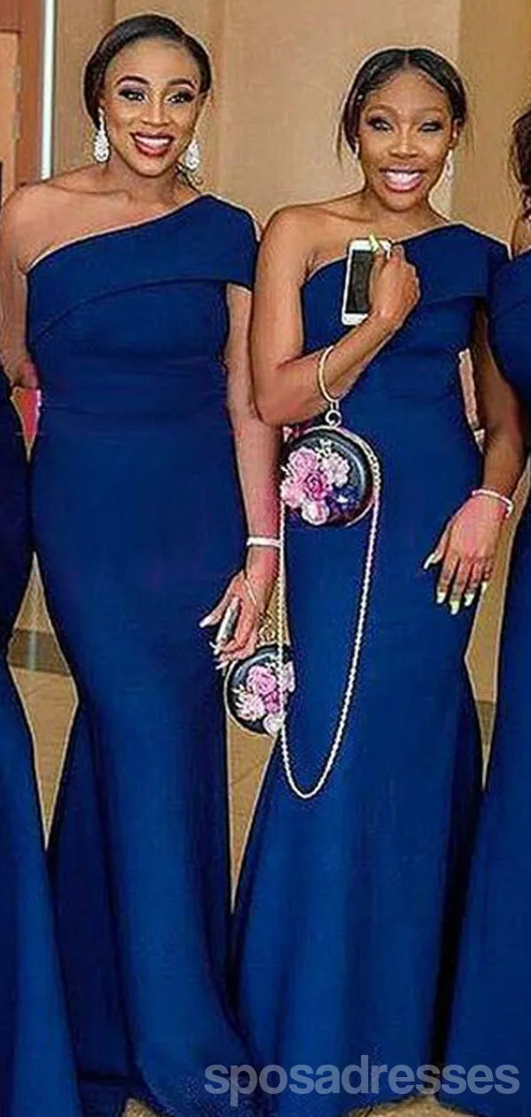 Royal Blue Mermaid One Shoulder Cheap Long Bridesmaid Dresses Online,WG1313