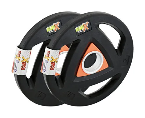 RUBX Rubber Coated Metal Integrated Tri-Grip Olympic Weight Plates 50 MM Center Hole Diameter (5)