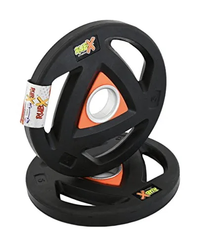 RUBX Rubber Coated Metal Integrated Tri-Grip Olympic Weight Plates 50 MM Center Hole Diameter (5)