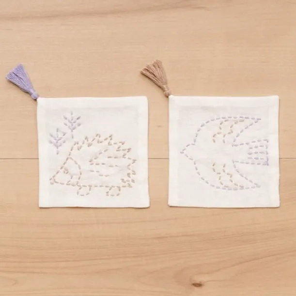 Sashiko Coaster Kit - Hedgehog and Bird
