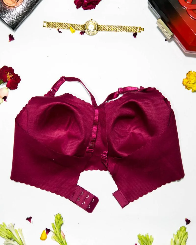 Self Design Cotton Single Padded Bra - Maroon