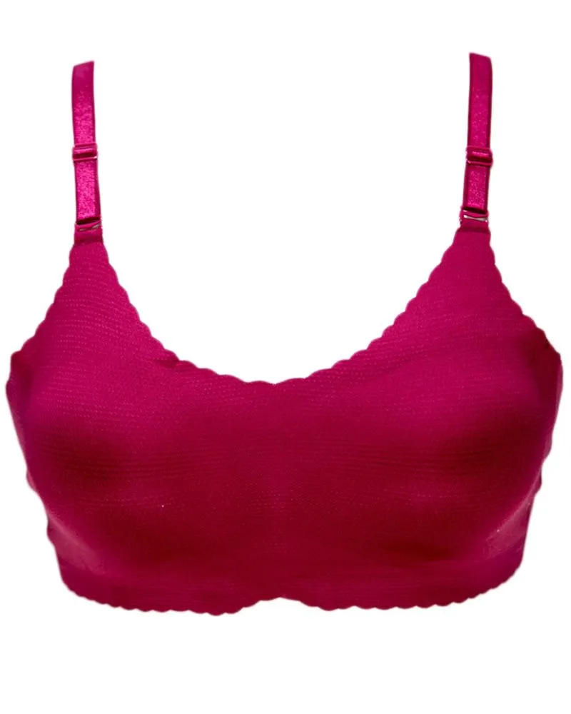 Self Design Cotton Single Padded Bra - Maroon
