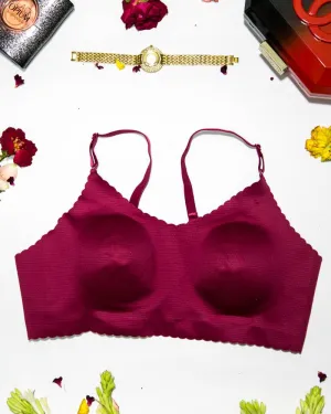 Self Design Cotton Single Padded Bra - Maroon