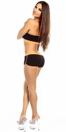 Sexy Neon Trim Fit Principle Athletic Crop Sports Bra Top - Black/Neon Orange