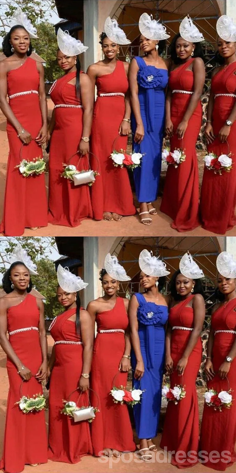 Sexy Red Mermaid One Shoulder Cheap Long Bridesmaid Dresses,WG1537