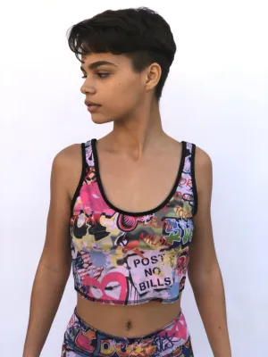 SPORTS BRA BRALET PINK GRAFFITI/PINK STARS