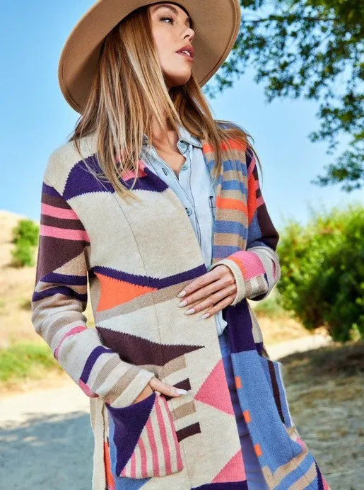The "Maven" Multi Colored Knitted Cardigan w/Belt & Pockets
